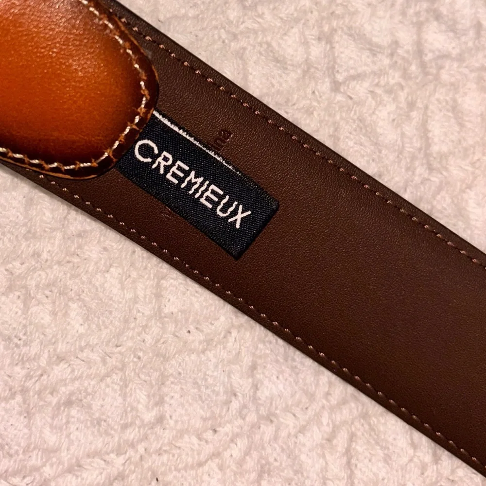 Cremieux Men’s 44 Brown genuine leather cowhide belt silver buckle professional